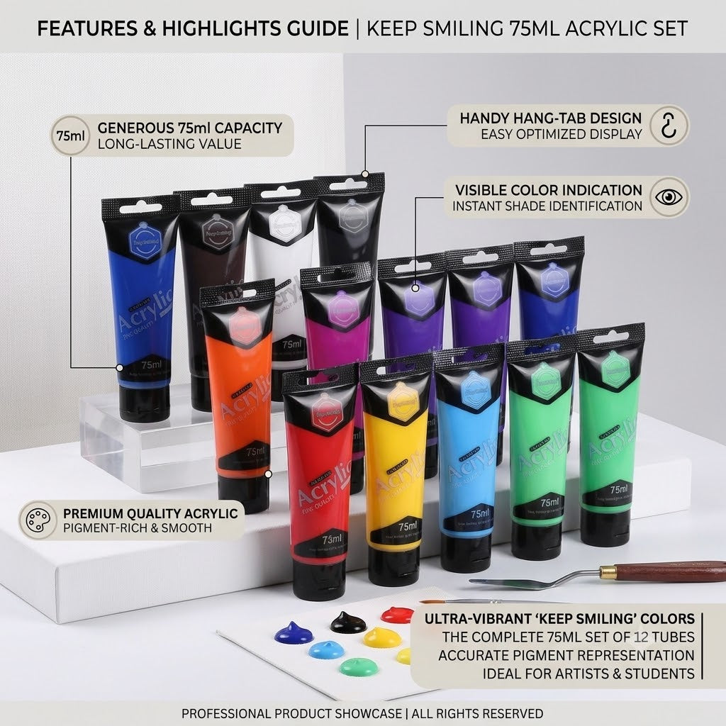 Keep Smiling Acrylic color set of 12 75ml - Premium Edition