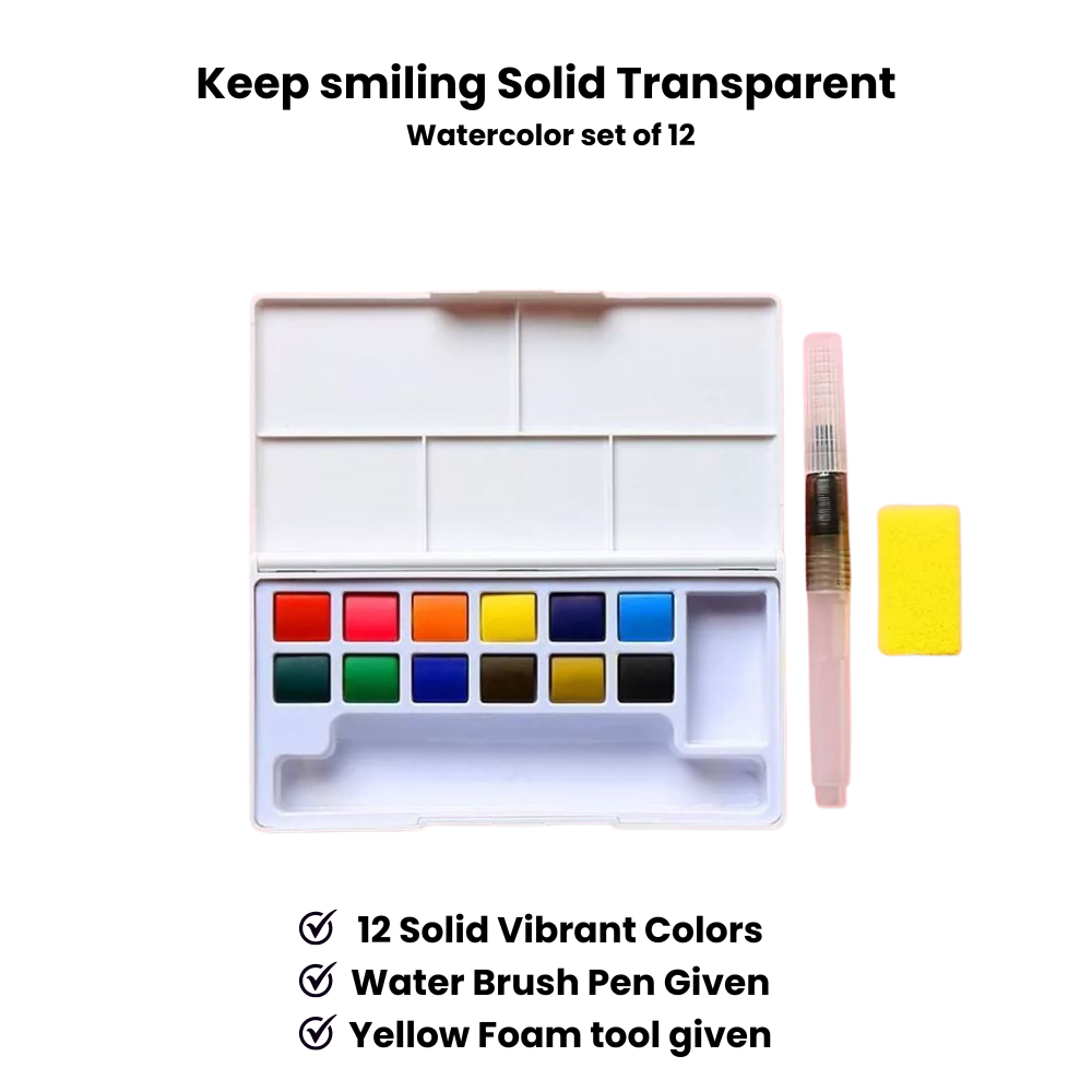 Keep smiling Solid Transparent Watercolor set of 12 - Premium Edition