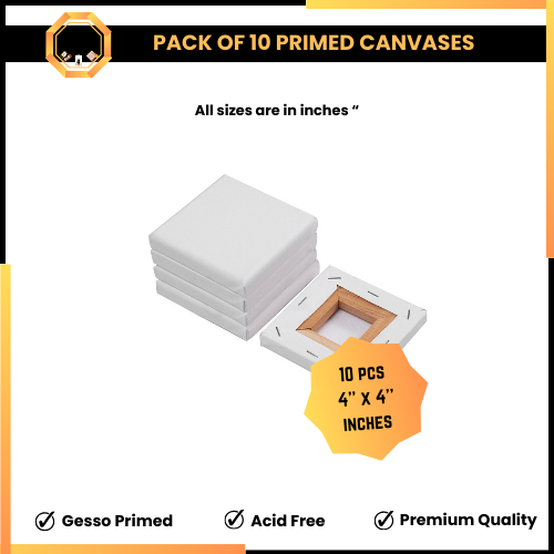 Pack of 10 Primed Canvas Boards 4x4 Inches - Mini Edition