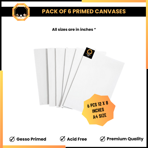 Pack of 6 Primed Canvas Board for painting - 12 x 8 inches
