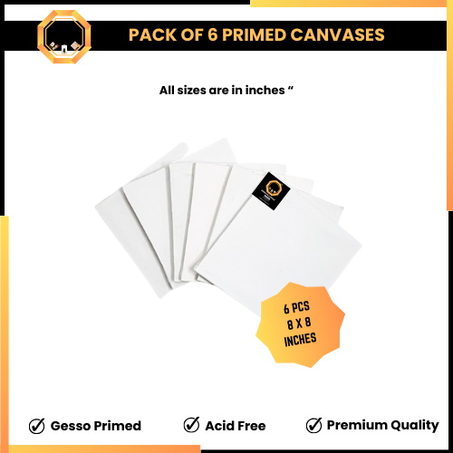 Pack of 6 Primed Canvas Board for painting - 8 x 8 inches