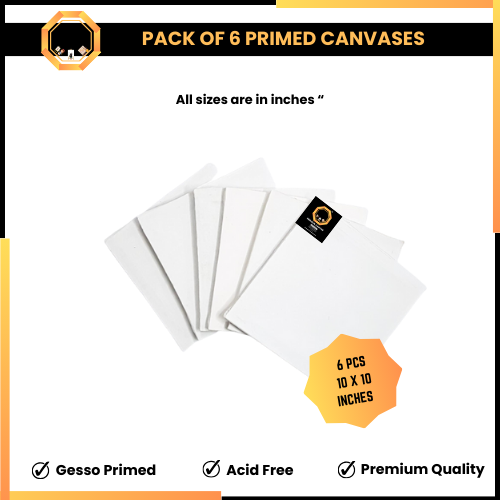 Pack of 6 Primed Canvas Board for painting - 10 x 10 inches