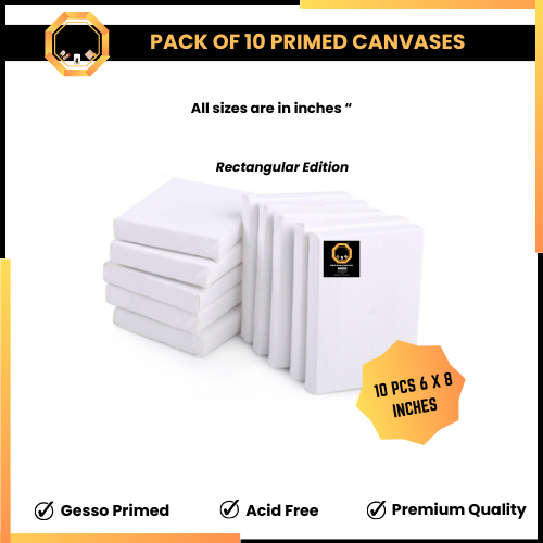 Pack of 10 Primed Canvas Boards 6 x 8 inches - Rectangular Edition