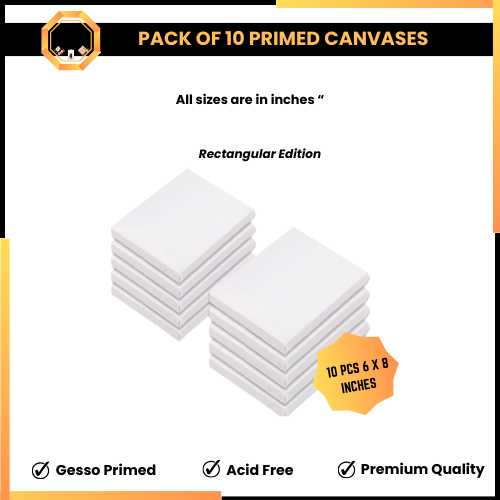 Pack of 10 Primed Canvas Boards 6 x 8 inches - Rectangular Edition