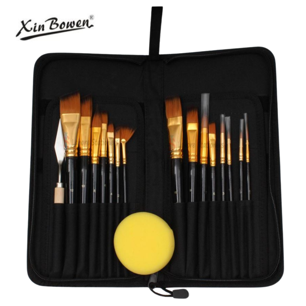 Xinbowen Brush set of 17 Pcs - Professional Wooden Brushes Kit with Zipper Carry Case