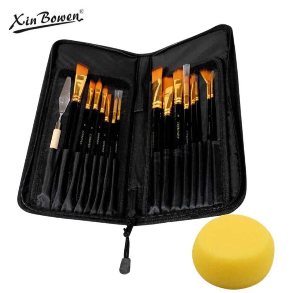 Xinbowen Brush set of 17 Pcs - Professional Wooden Brushes Kit with Zipper Carry Case