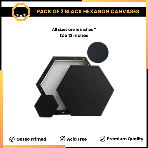 Pack of 2 hexagonal Black Primed Canvas 12 x 12 inches - Limited Edition