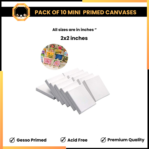 Pack of 10 Primed Canvas boards 2 x 2 inches - Cute mini Edition
