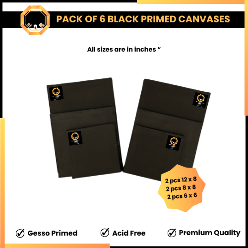 Pack of 6 Primed black Canvas Board for painting - Black Edition