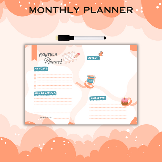 Monthly Planner Laminted with free board marker - Limited Edition