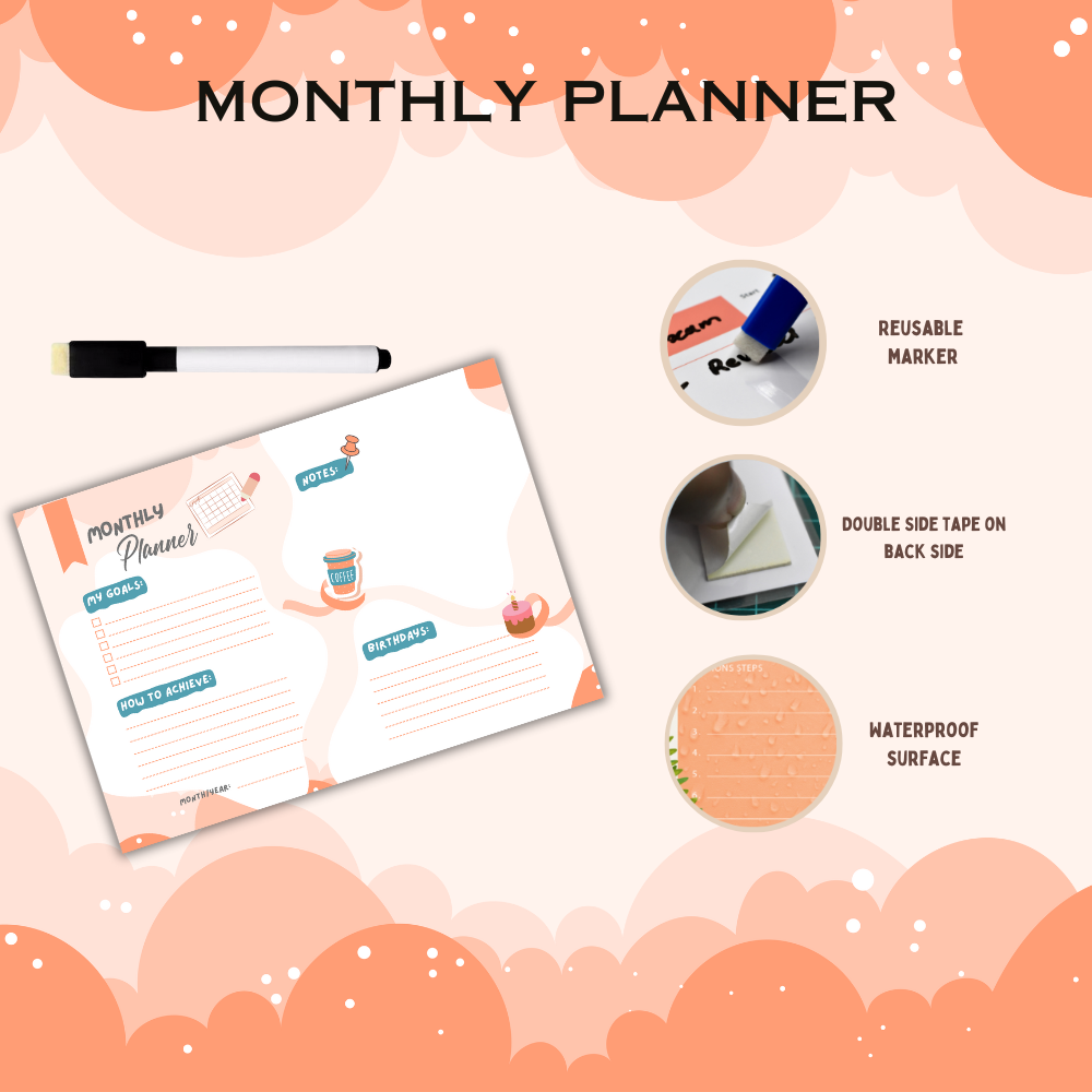 Monthly Planner Laminted with free board marker - Limited Edition