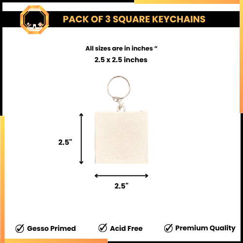 PACK OF 3 Square Shape Paintable Keychain Canvases - Mini Edition