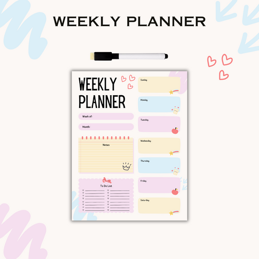 Cute Weekly Planner Laminted with free board marker - Limited Edition