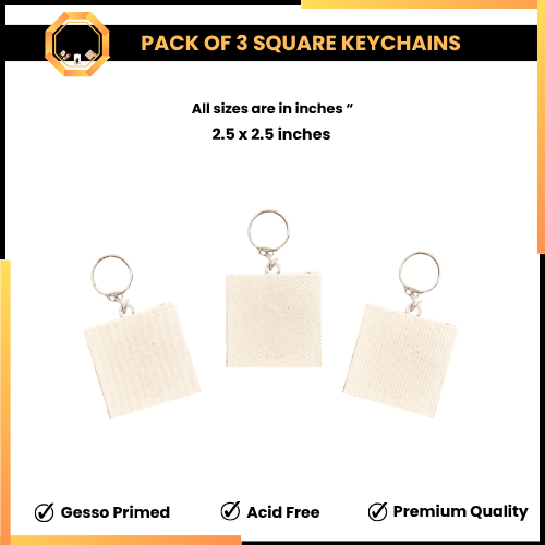 PACK OF 3 Square Shape Paintable Keychain Canvases - Mini Edition
