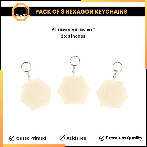 PACK OF 3 Hexagon Shape Paintable Keychain Canvases - Artist Edition