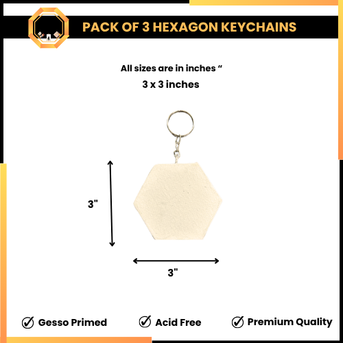 PACK OF 3 Hexagon Shape Paintable Keychain Canvases - Artist Edition