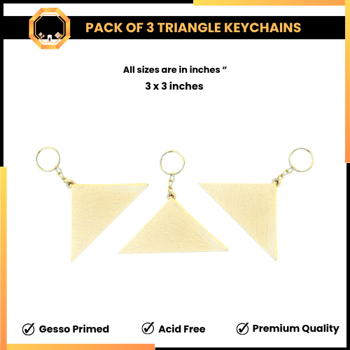 PACK OF 3 Triangle Shape Paintable Keychain Canvases - Unique Edition