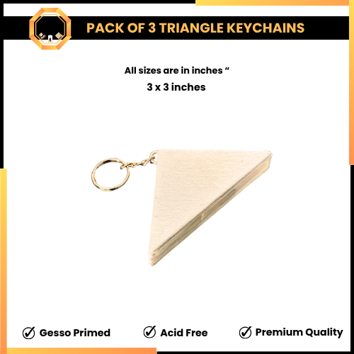 PACK OF 3 Triangle Shape Paintable Keychain Canvases - Unique Edition