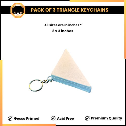 PACK OF 3 Triangle Shape Paintable Keychain Canvases - Unique Edition