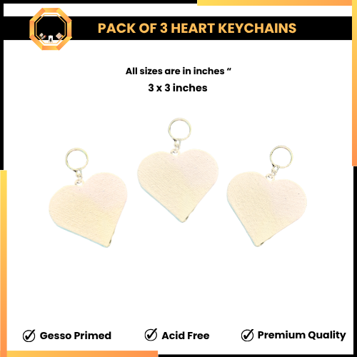 PACK OF 3 Heart Shape Paintable Keychain Canvases - Lover Edition
