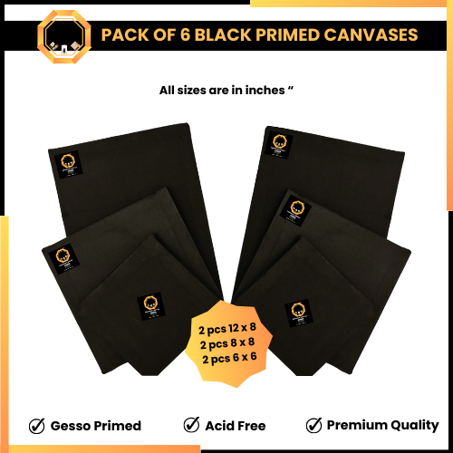 Pack of 6 Primed black Canvas Board for painting - Black Edition