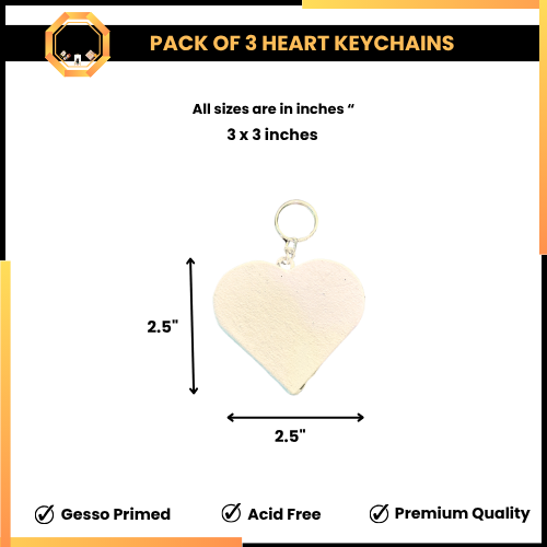 PACK OF 3 Heart Shape Paintable Keychain Canvases - Lover Edition