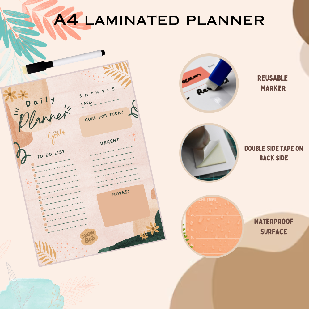 Daily planner A4 Laminted with board marker