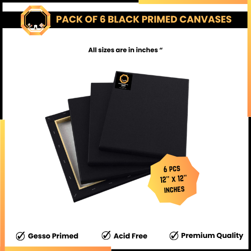 Pack of 6 Primed black Canvas Board for painting - 12 x 12 inches
