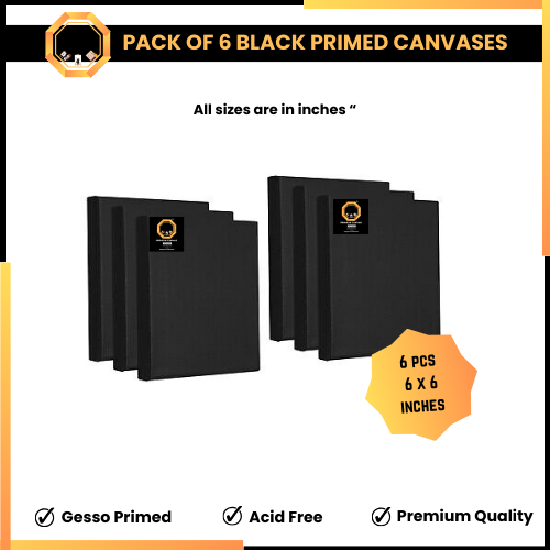 Pack of 6 Primed black Canvas Board for painting - 6 x 6 inches