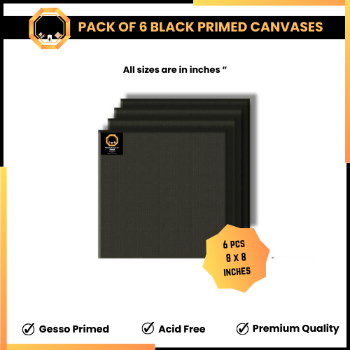 Pack of 6 Primed black Canvas Board for painting - 8 x 8 inches