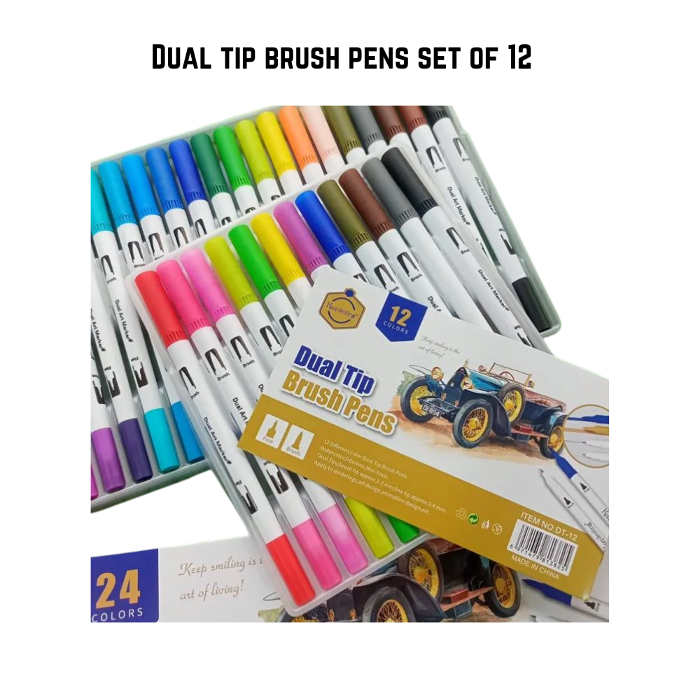 Keep Smiling Dual tip brush pen art marker - set of 12