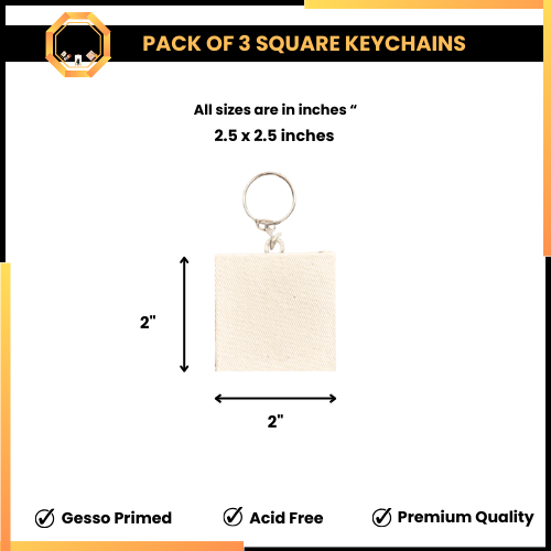 PACK OF 3 Square Shape Paintable Keychain Canvases - Mini Edition