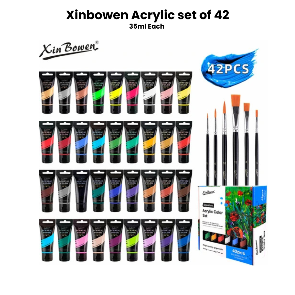 Xinbowen Acrylic color set of 42 - 36 colors + 6 bruhses