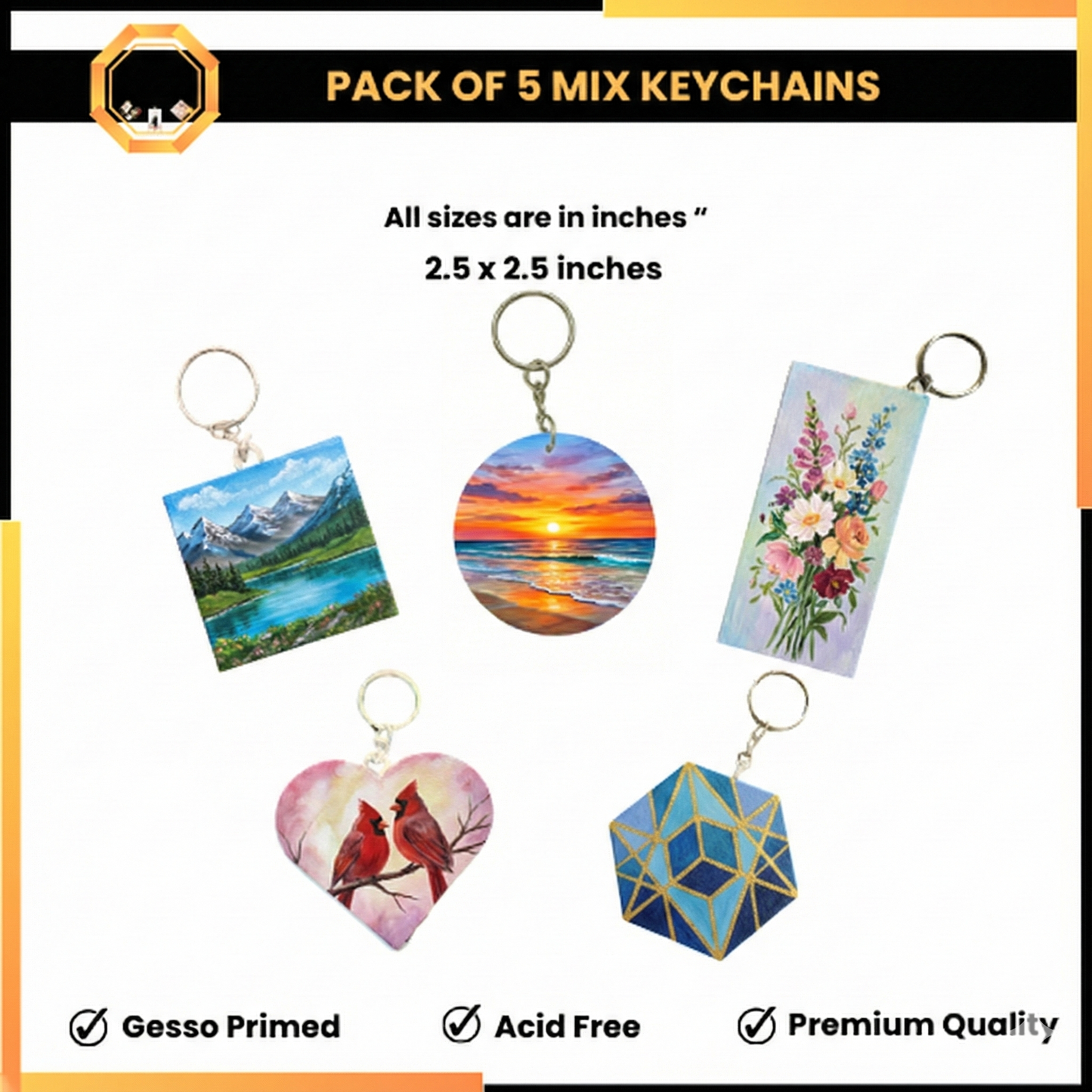 PACK OF 5 Paintable Keychain Canvases - Elite Mix Edition