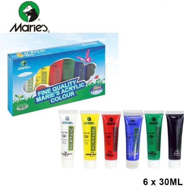 Maries Acrylic color set of 6 - 30ml Each