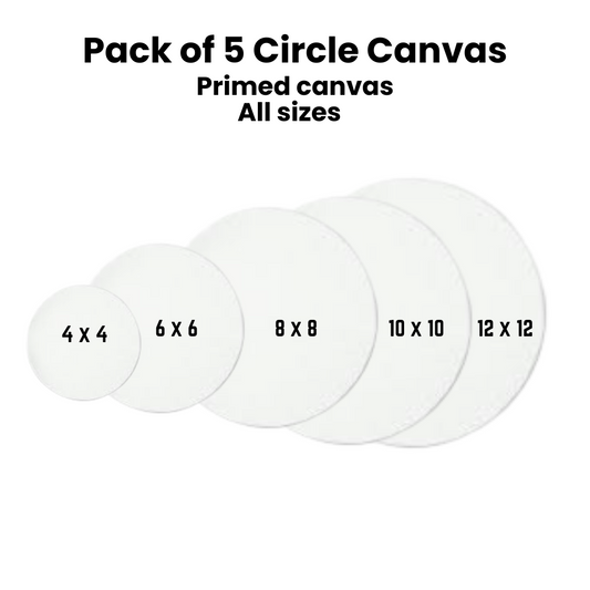 Pack of 5 Primed Round Canvas boards for painting - Circle Edition