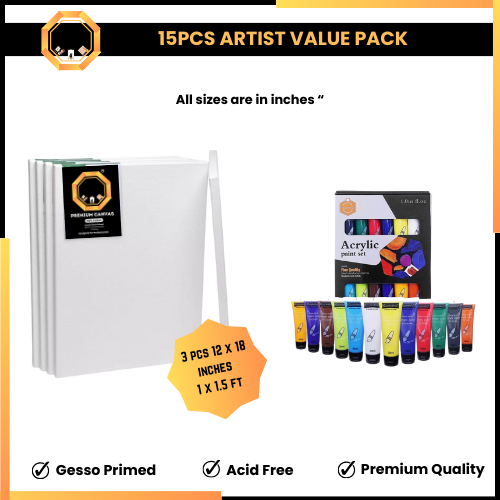 15pcs Artist Value Pack - Paints and Canvas Edition #1