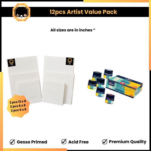 12pcs Artist Value Pack - Paints and Canvas Edition