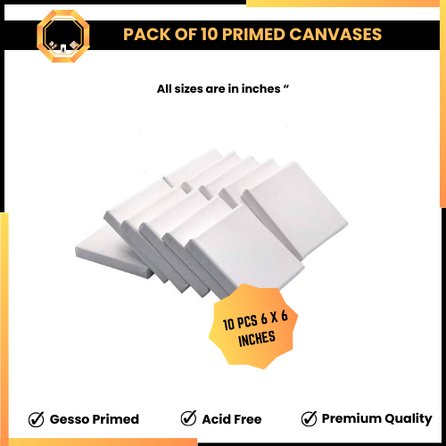 Pack of 10 Primed Canvas Board for painting - 6 x 6 inches