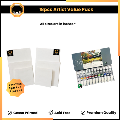 18pcs Artist Value Pack - Paints and Canvas Edition