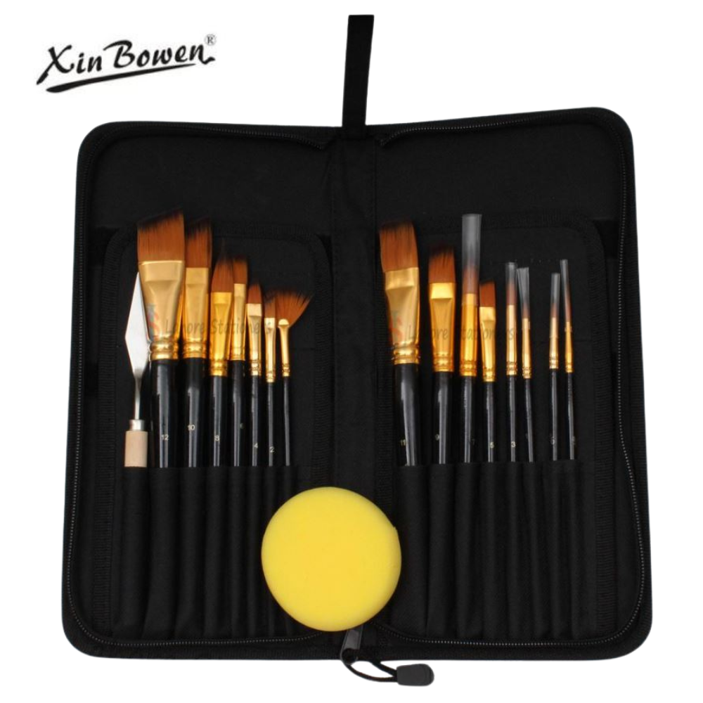 Xinbowen Brush set of  17 Pcs - Professional Wooden Brushes Kit with Zipper Carry Case