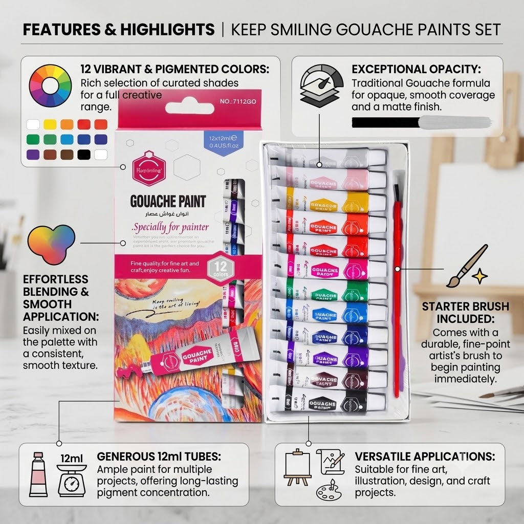 Keep smiling Gouche color set of 12 -  12ml High Quality
