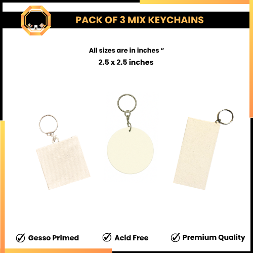 PACK OF 3  Paintable Keychain Canvases - Mix Edition