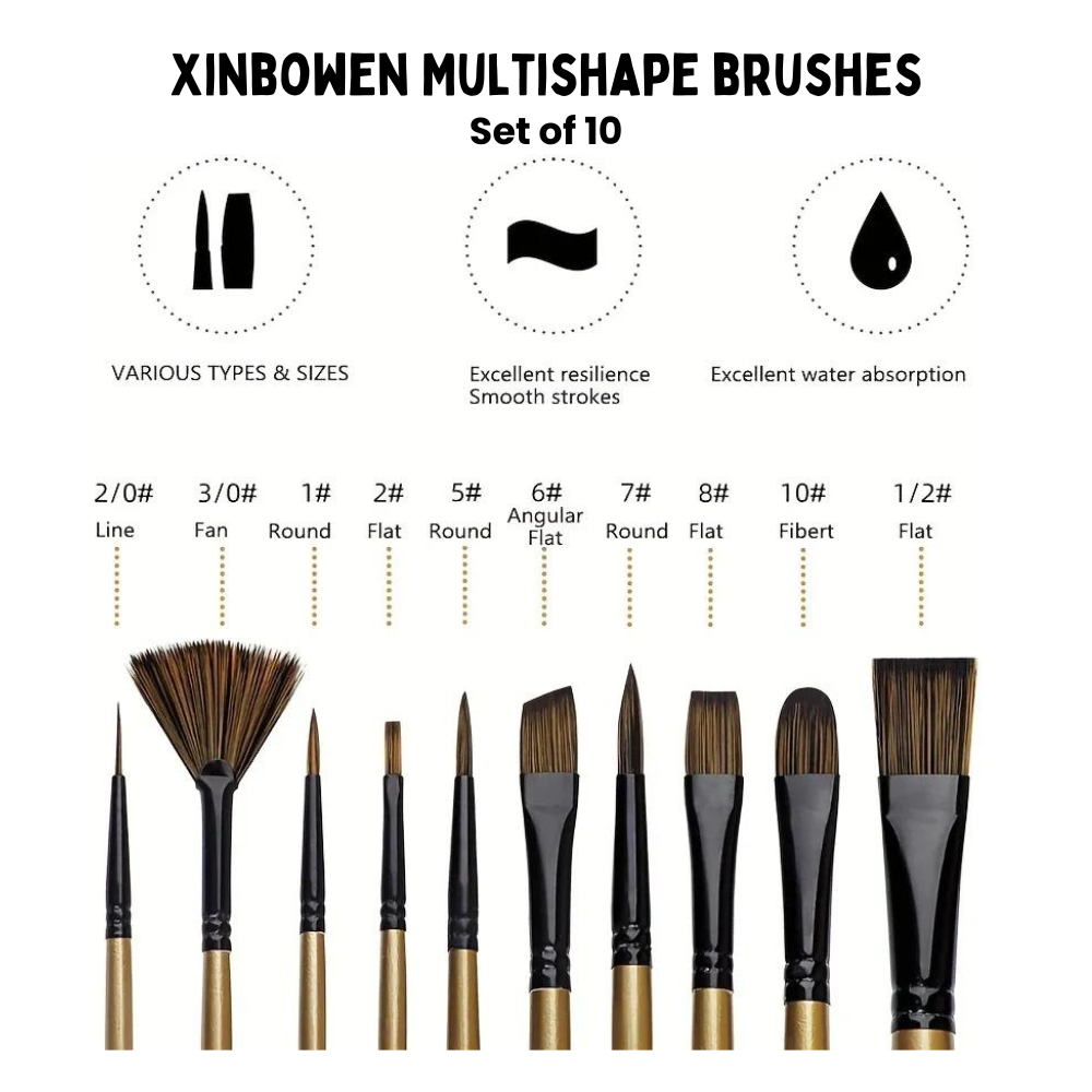 Xinbowen Multishape brush set of 10 - Gold Edition