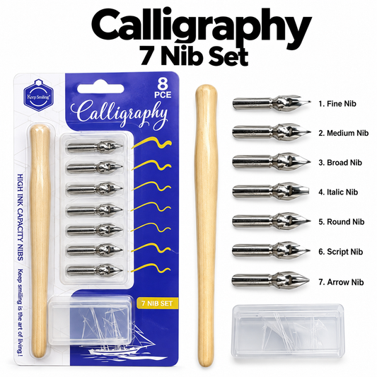 Calligraphy Pen Nib Set – 7 Nibs with Wooden Holder