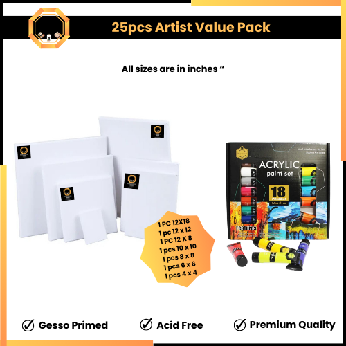 25pcs Artist Value Pack - Paints and Canvas Edition #1