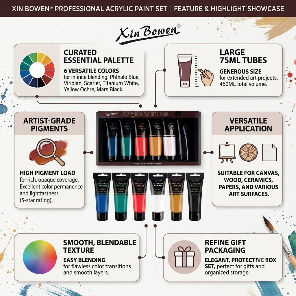 Xinbowen Metallic Acrylic color set of 6 - 75ml