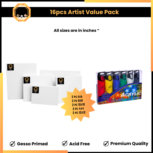 16pcs Artist Value Pack - Paints and Canvas Edition #1