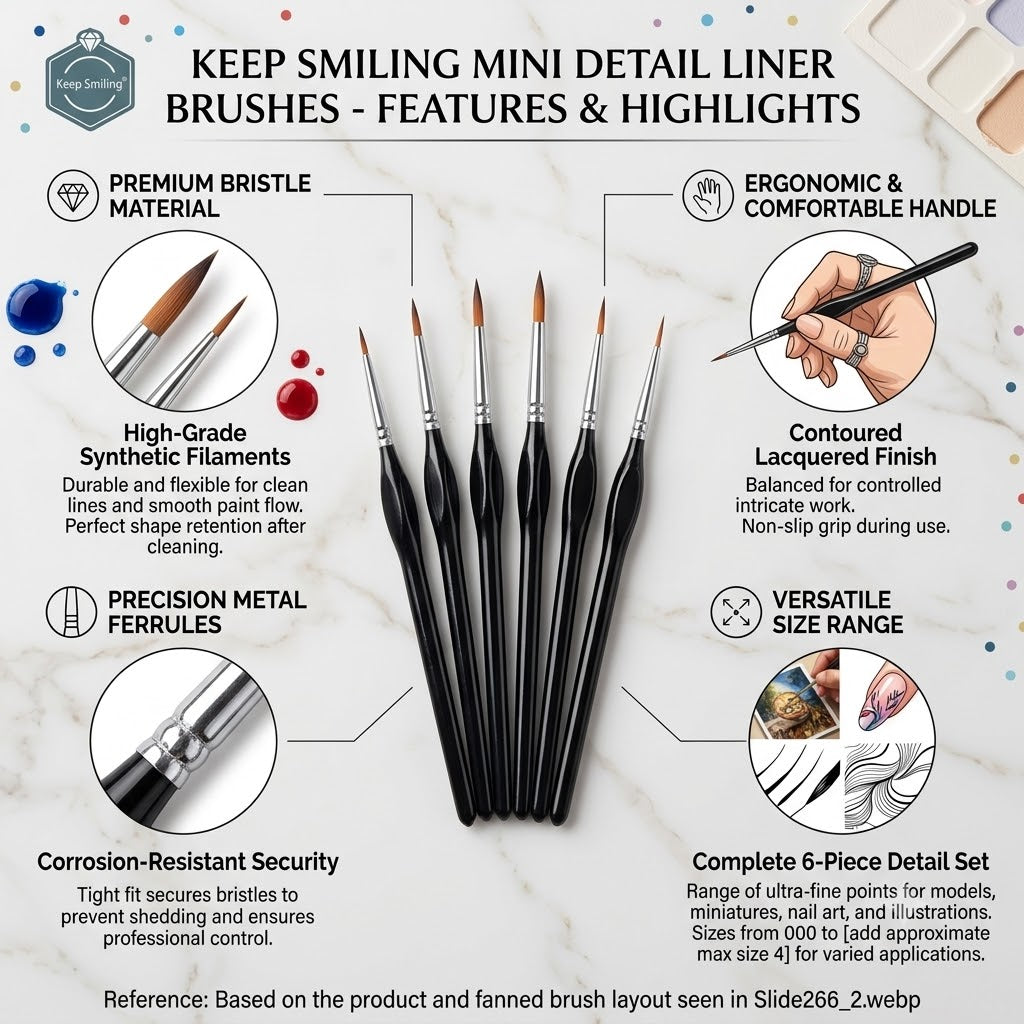 Keep smiling Mini Detail Hook line brushes - Black Edition
