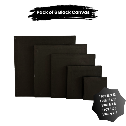 Pack of 5 primed black canvas boards for painting